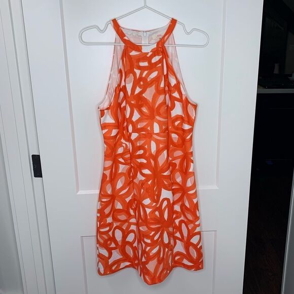 Trina Turk Halter Neck Dress Orange and White Size 6 - Picture 2 of 13